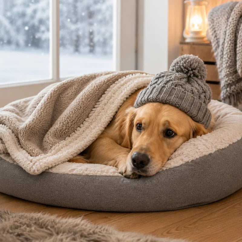 Chien coucher sur panier chien avec couverture