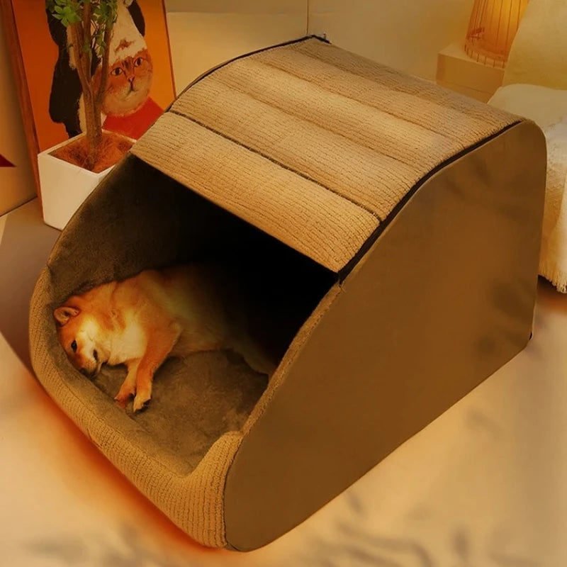 Maison de Couchage Abritée pour Chien en Tissu Matelassé