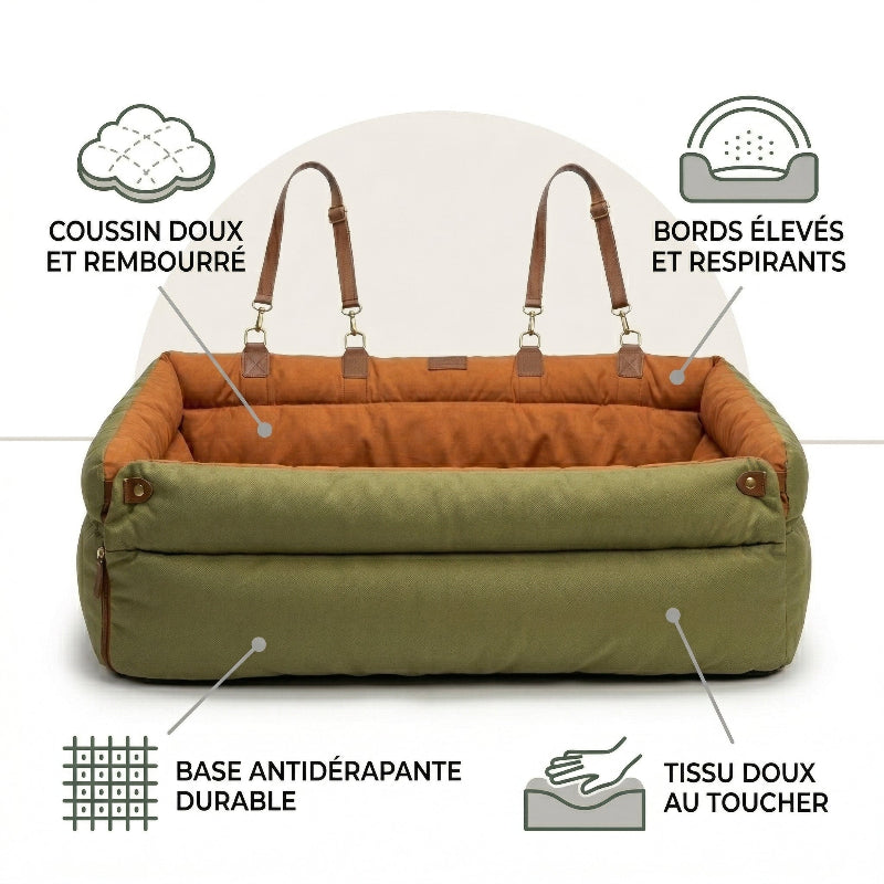 Siège Auto pour Chien en Simili Cuir – Lit de Voiture Sécurisé
