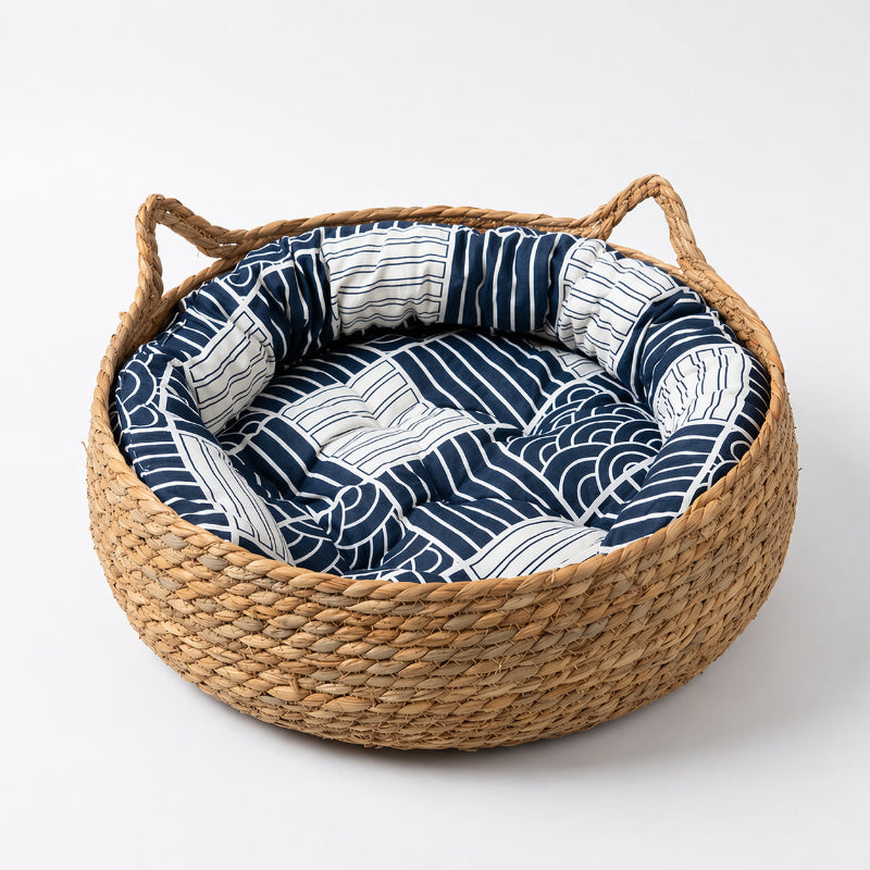 panier chien osier bleu