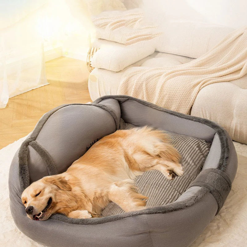 chien coucher sur panier chien dehoussable gris