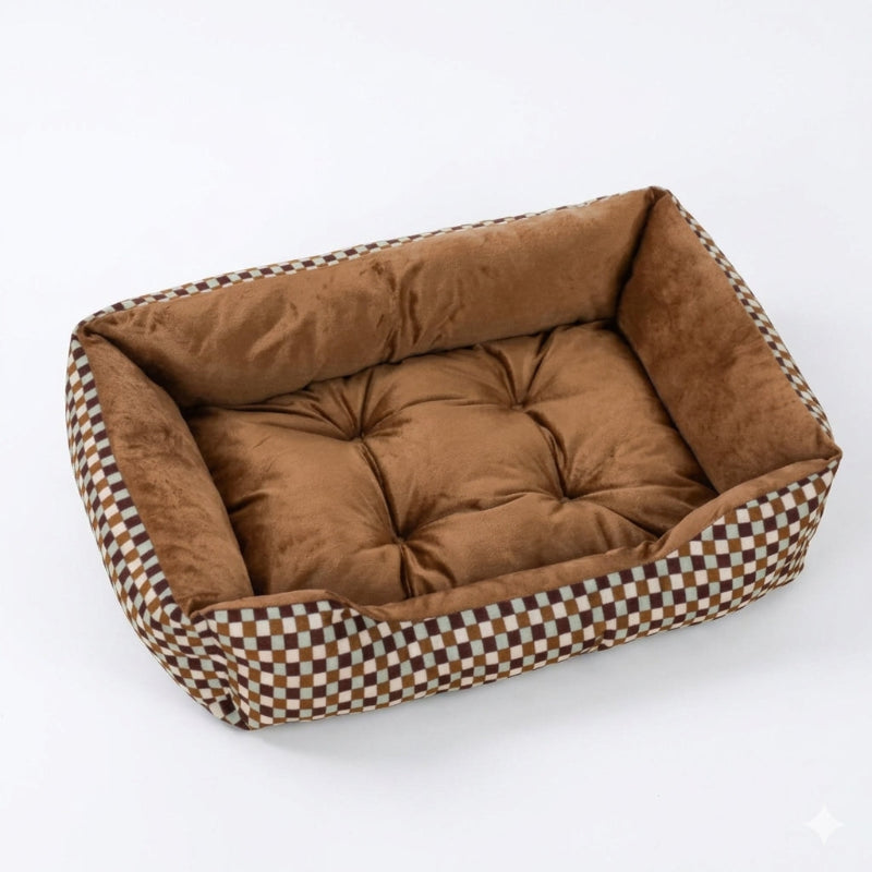 Panier rectangulaire en peluche pour chien avec rebords doux