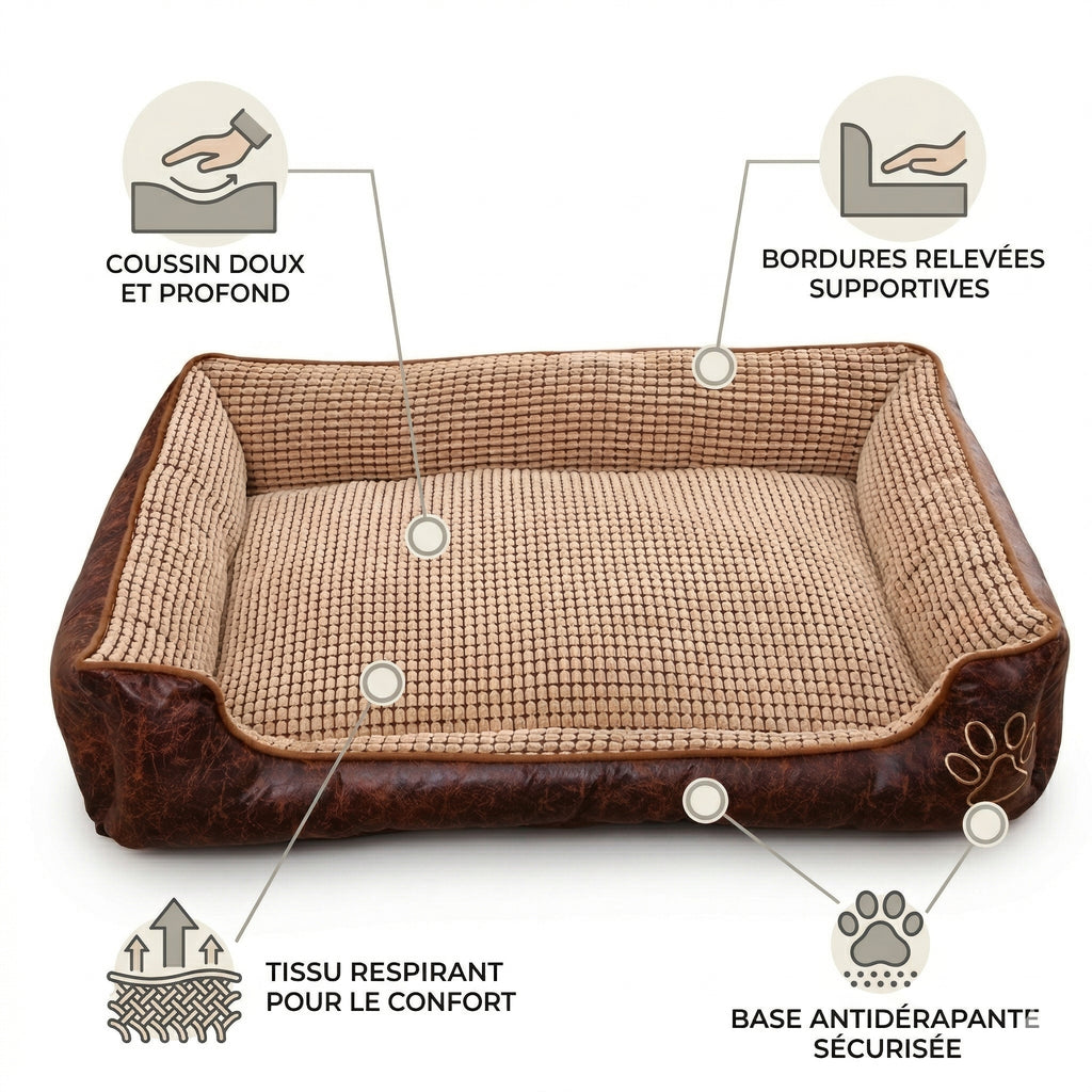 Panier rectangulaire pour chien avec rebords hauts