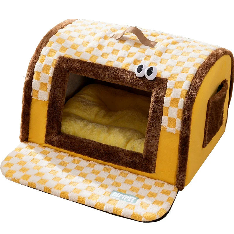 panier chien anti-stress jaune dans un salon