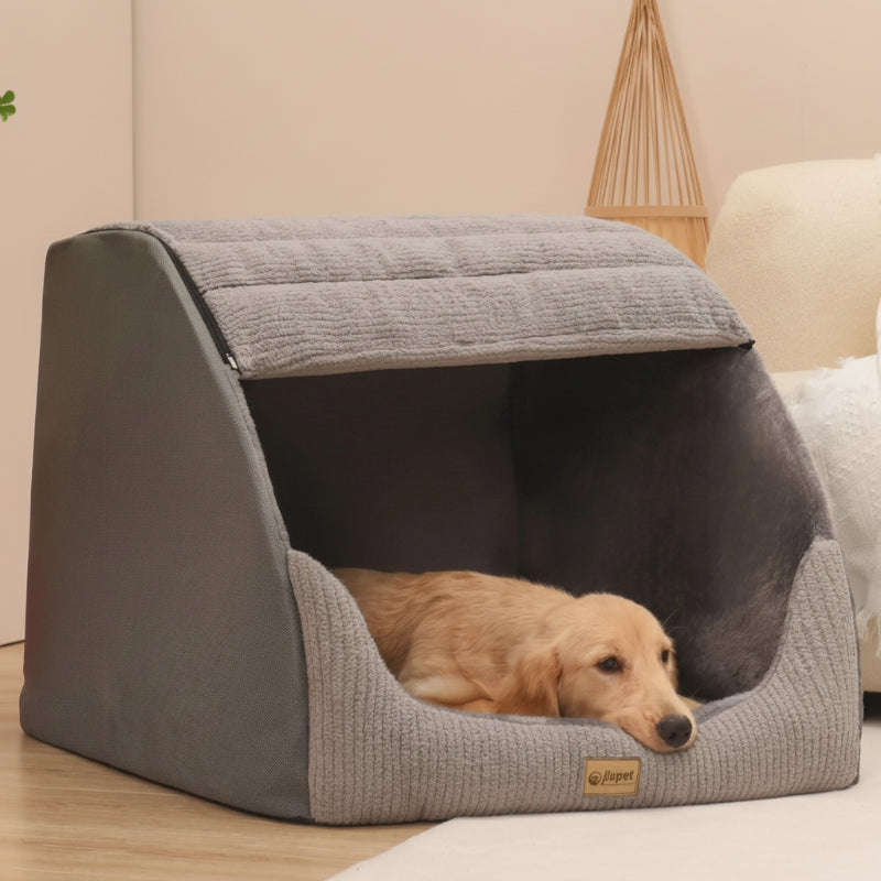 Maison de Couchage Abritée pour Chien en Tissu Matelassé