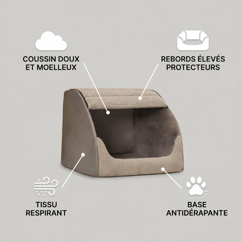 Maison de Couchage Abritée pour Chien en Tissu Matelassé