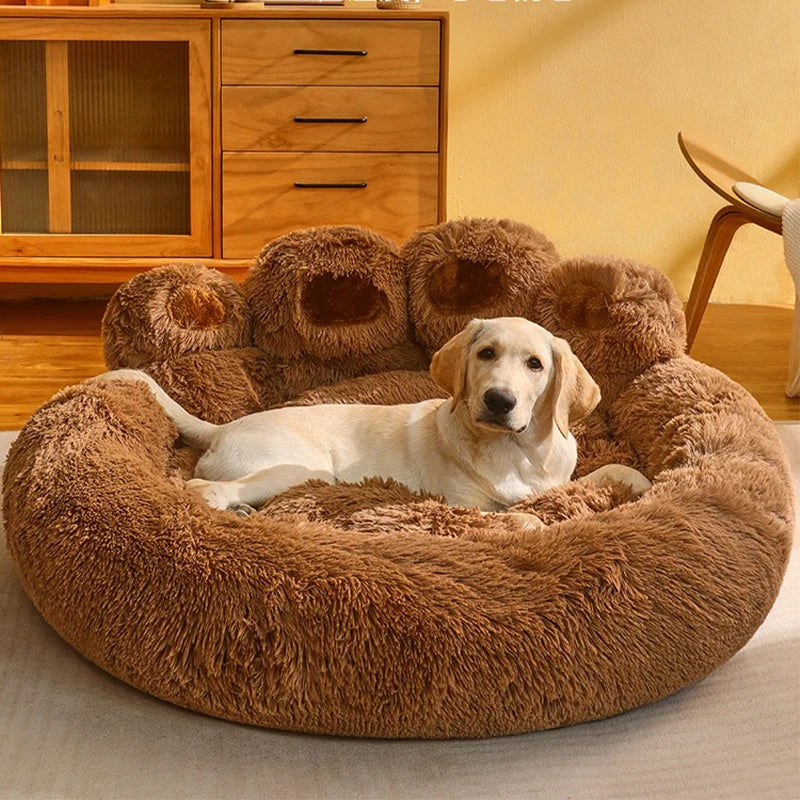 Chien coucher sur un panier chien anti-stress xxl marron