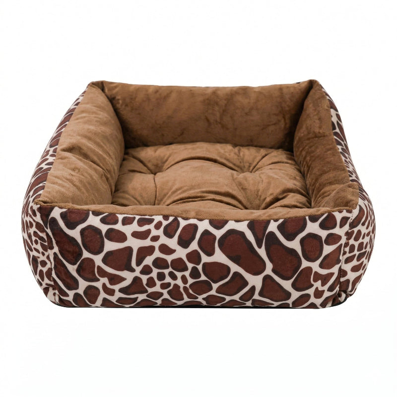 Panier rectangulaire en peluche pour chien avec rebords doux