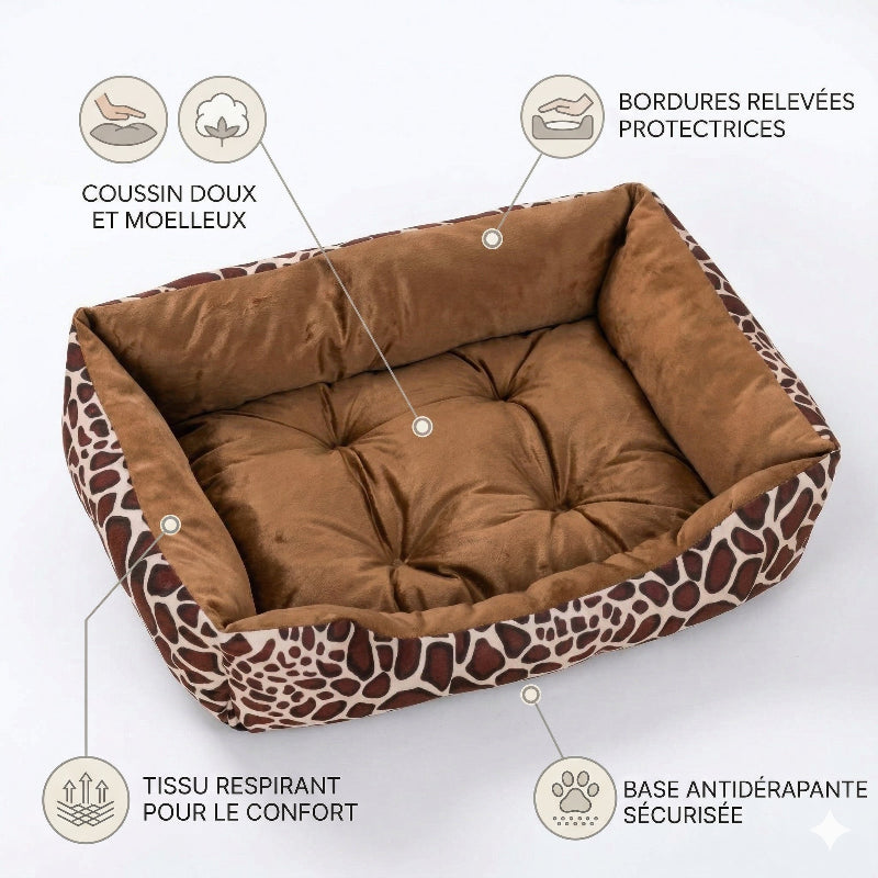 Panier rectangulaire en peluche pour chien avec rebords doux