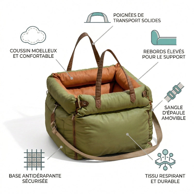 Siège Auto pour Chien en Simili Cuir Matelassé